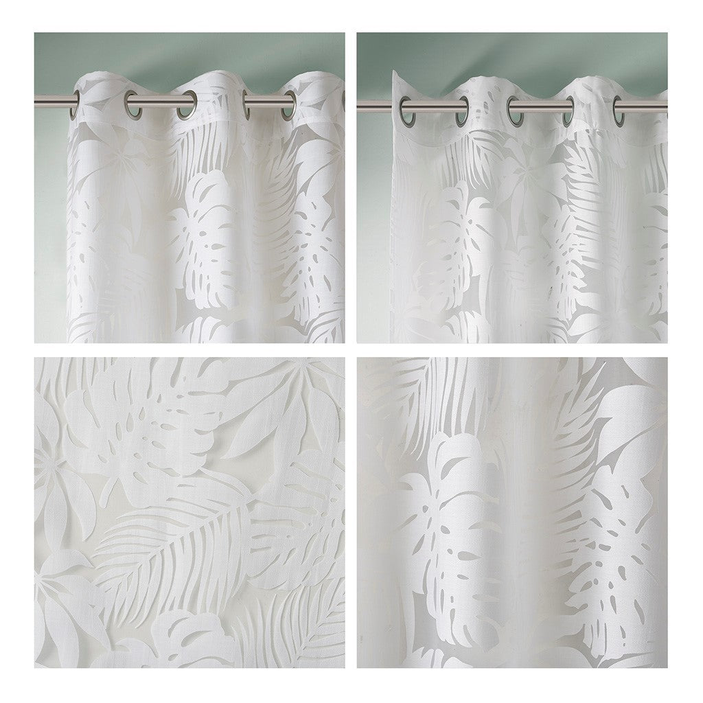 Palm Leaf Burnout Sheer Window Curtain White 50x84