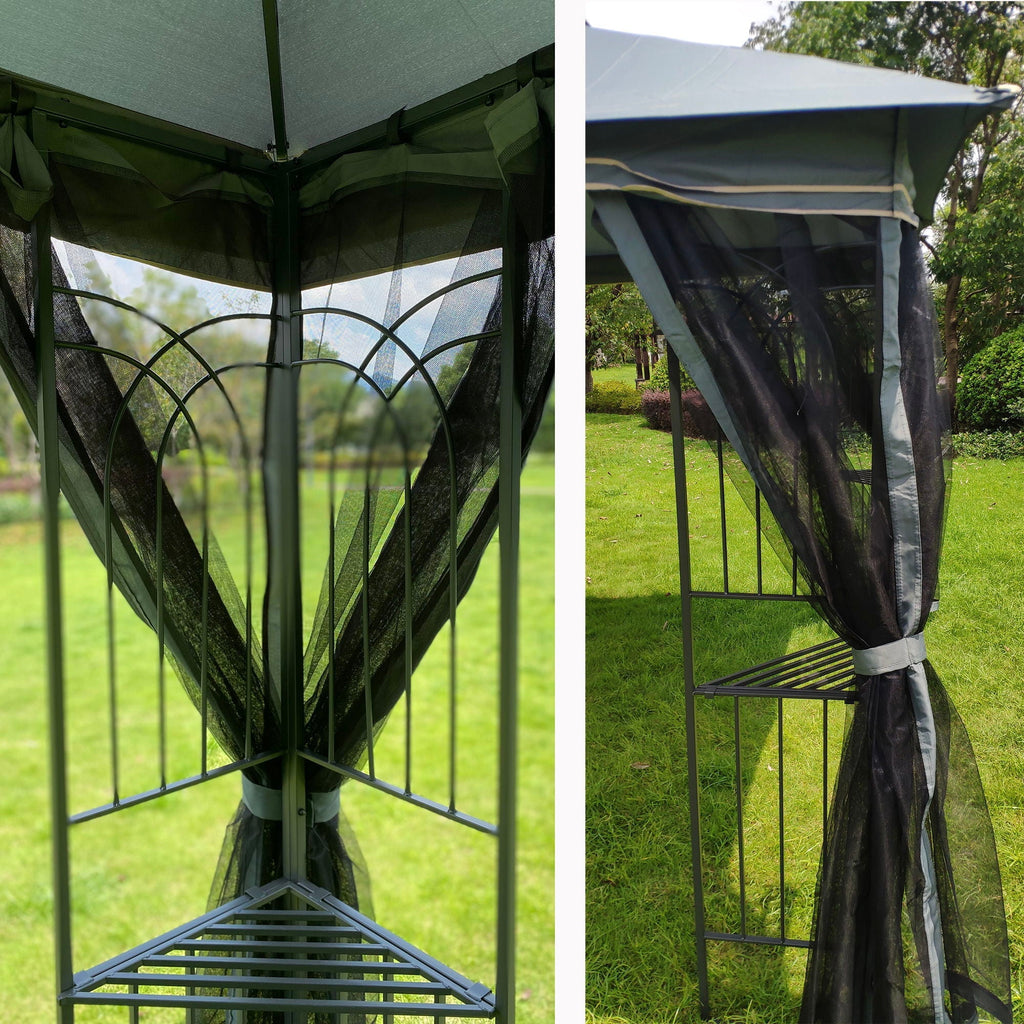 Patio Gazebo Tent With Ventilated Double Roof And Mosquito Net
