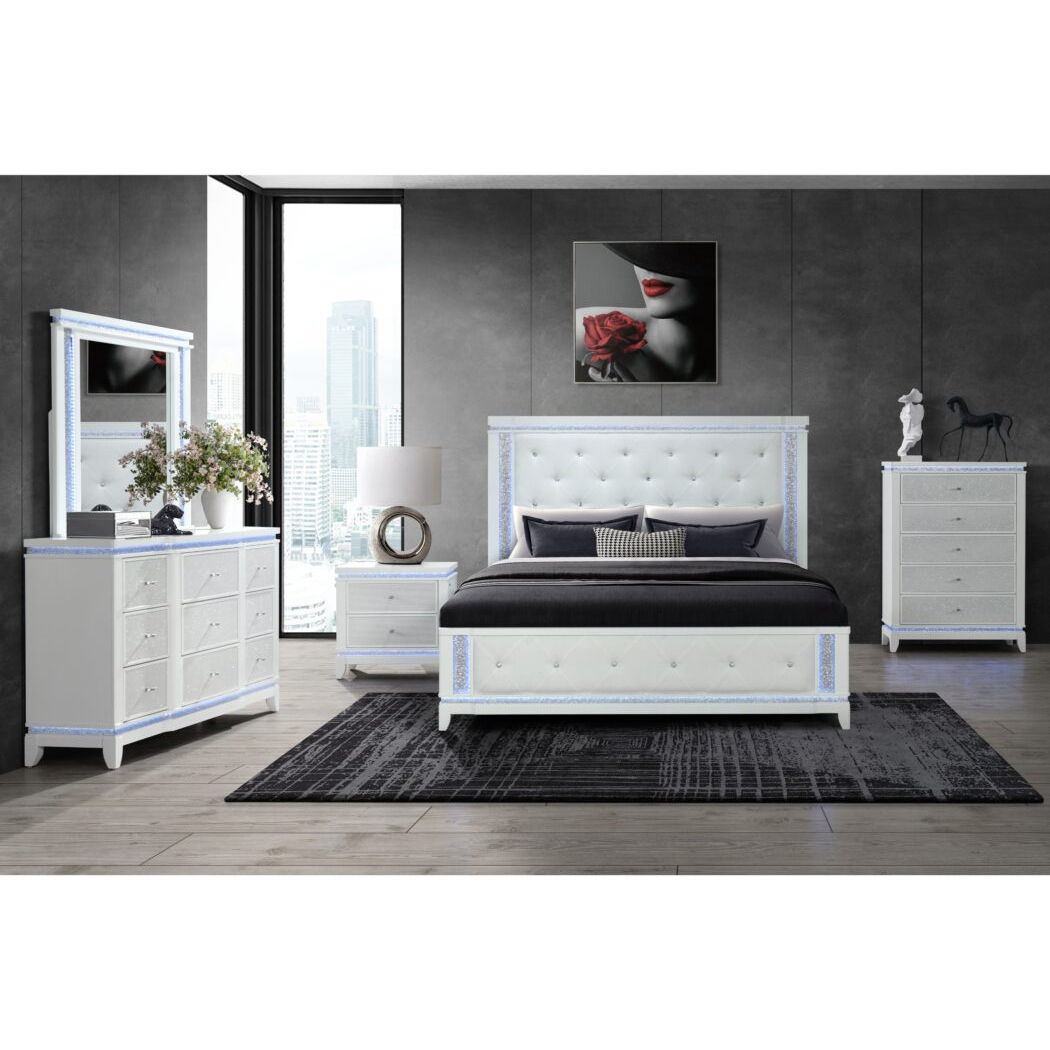 Adalid - 5 Pieces Bedroom Set With LED Lights And Glittered Detailing