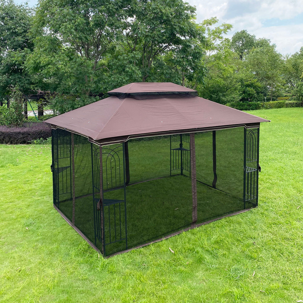 13 0 Outdoor Patio Gazebo Canopy Tent With Ventilated Double Roof And Mosquito Net (Detachable Mesh Screen On All Sides) Suitable For Lawn Garden Backyard And Deck Top - Brown