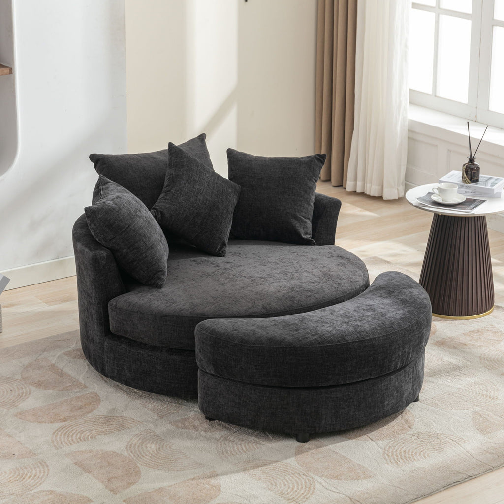 360° Swivel Accent Barrel Chair With Storage Ottoman & 4 Pillows, Modern Leisure Chair Round Accent For Living Room