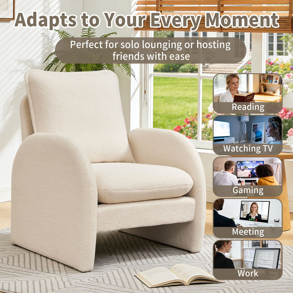 Modern Sherpa Upholstered Accent Chair, Comfortable Living Room Armchair, Lounge Chair For Bedroom, And Office