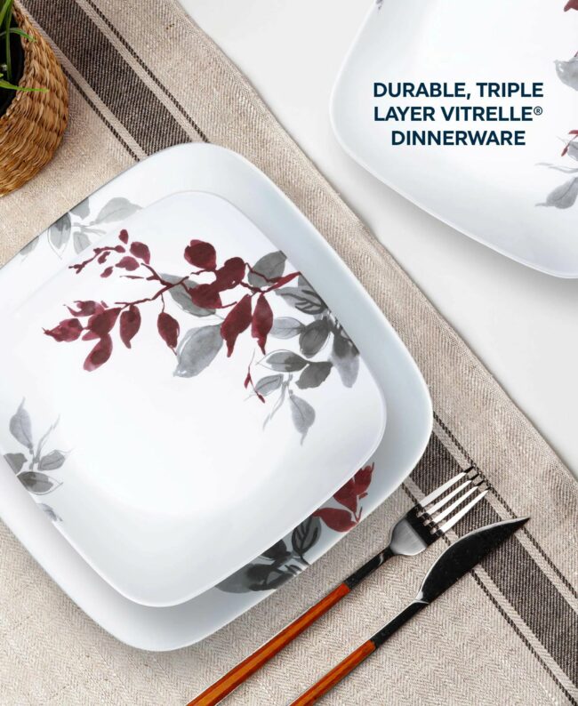 CORELLE MUGLESS SQ.* 16pc SET KYOTO LEAVES