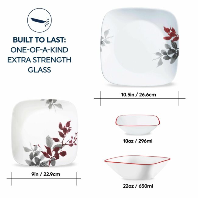CORELLE MUGLESS SQ.* 16pc SET KYOTO LEAVES