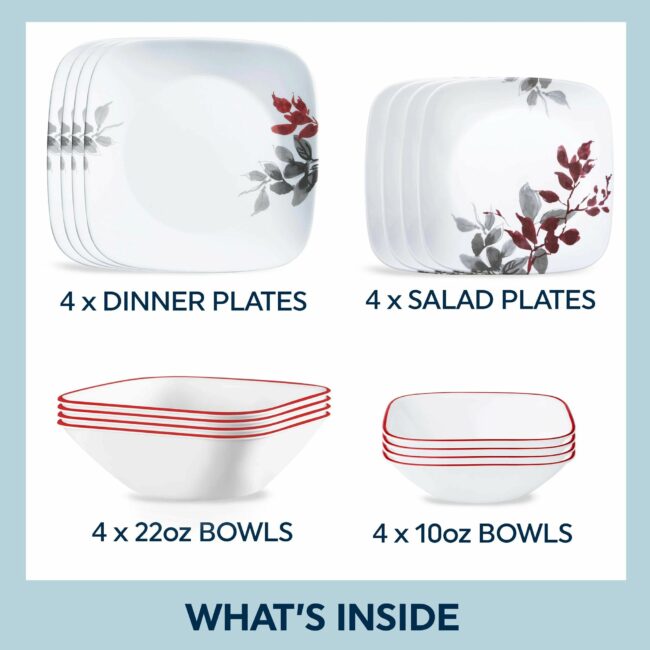 CORELLE MUGLESS SQ.* 16pc SET KYOTO LEAVES