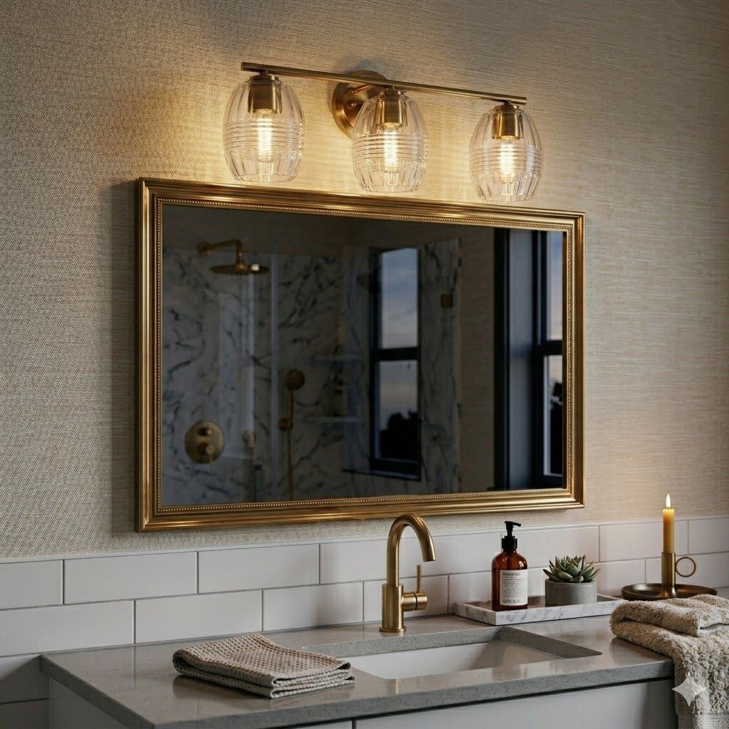 Luster - 3 Lights Vanity With Clear For Bathrooms Above Mirror Wall Lamp Satin - Clear / Gold