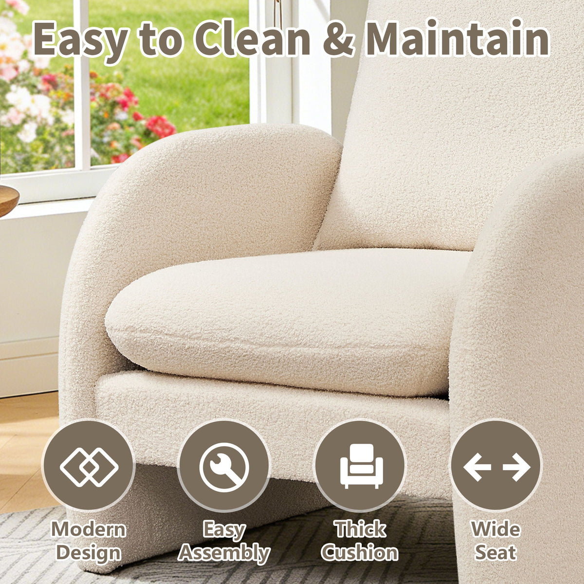 Modern Sherpa Upholstered Accent Chair, Comfortable Living Room Armchair, Lounge Chair For Bedroom, And Office