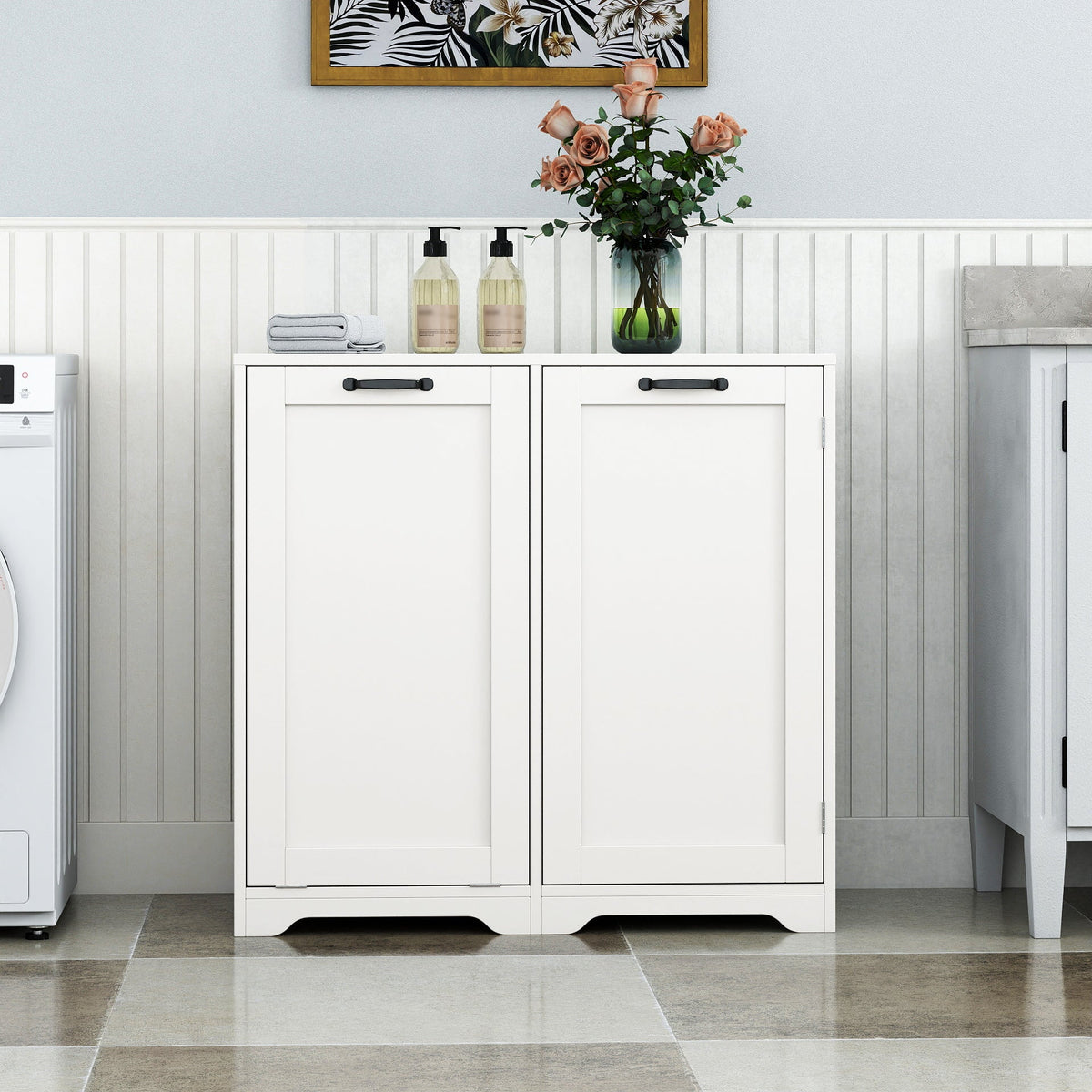 Laundry Cabinet with Tilt-Out Hamper and Adjustable Shelf - White