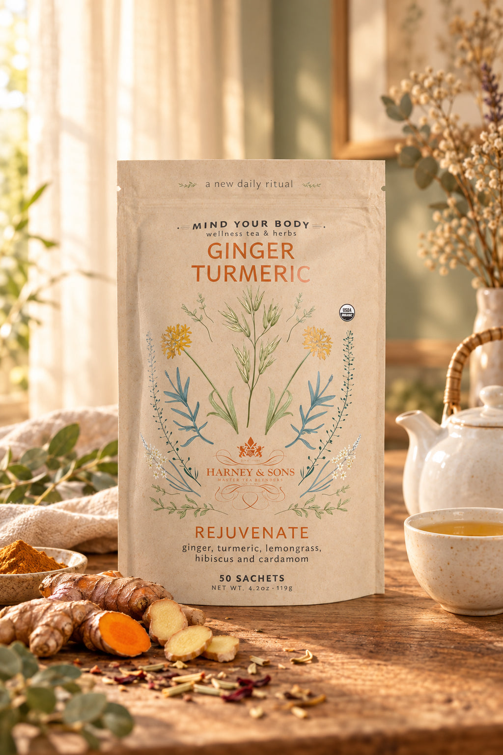 Organic Ginger Turmeric, Bag of 50 Sachets