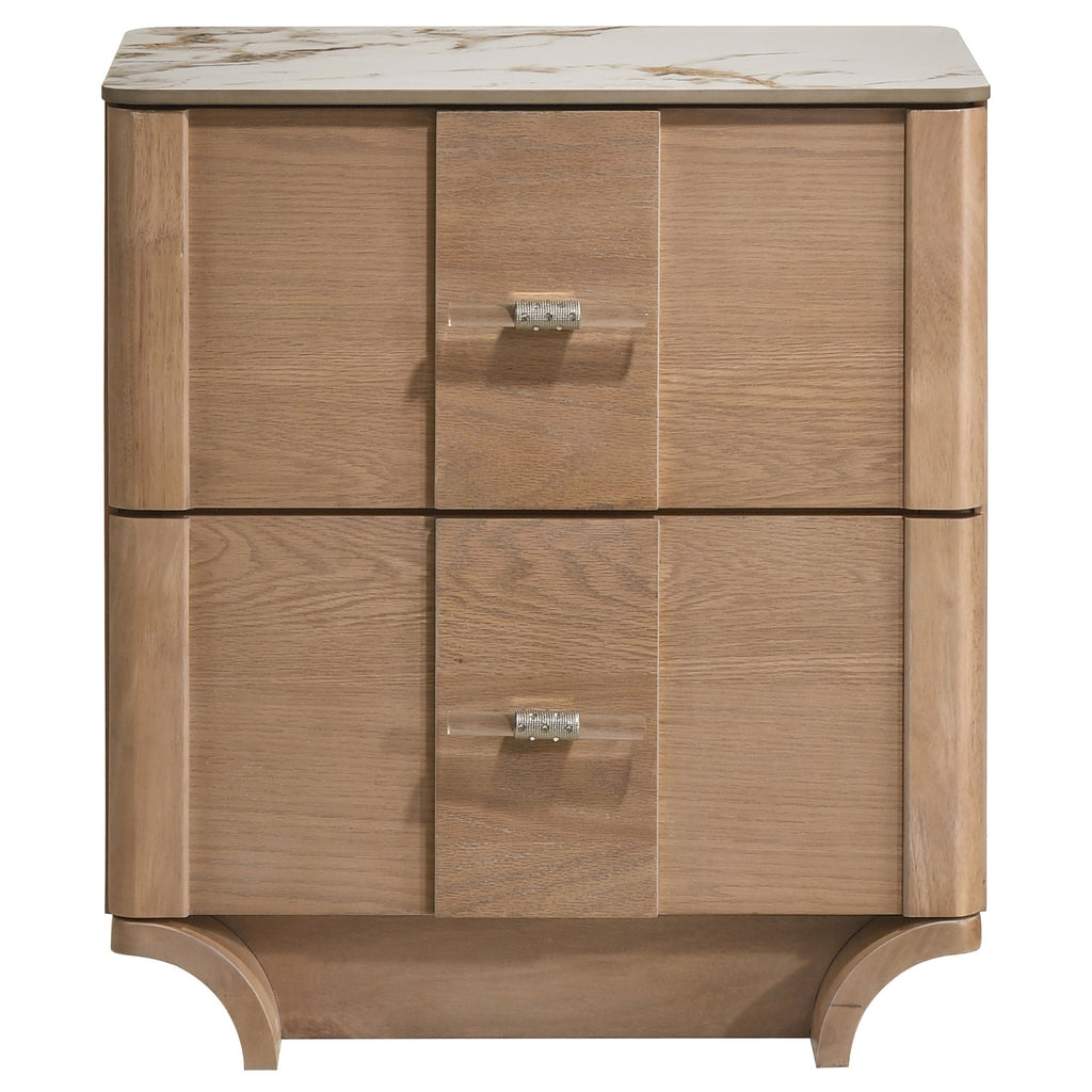 Leanne 2-drawer Sinter Stone Top Nightstand Light Oak