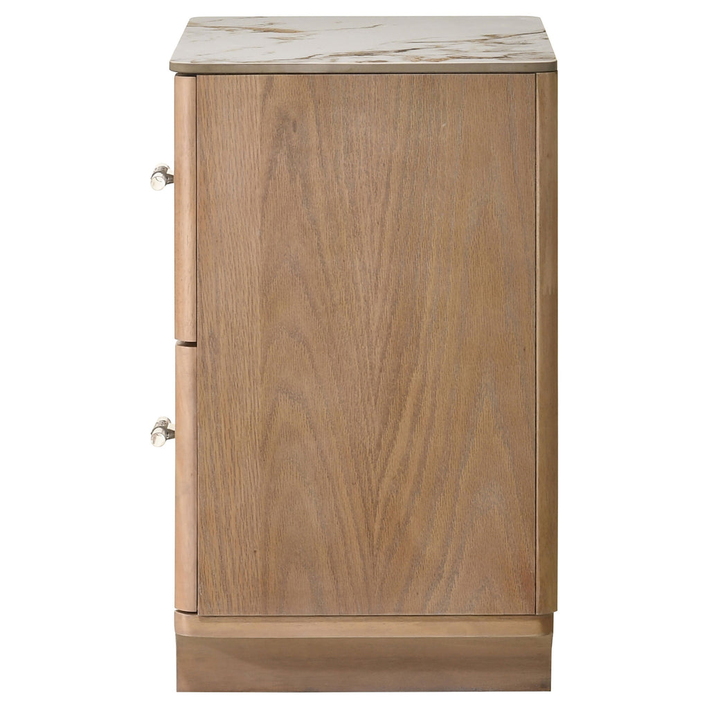 Leanne 2-drawer Sinter Stone Top Nightstand Light Oak