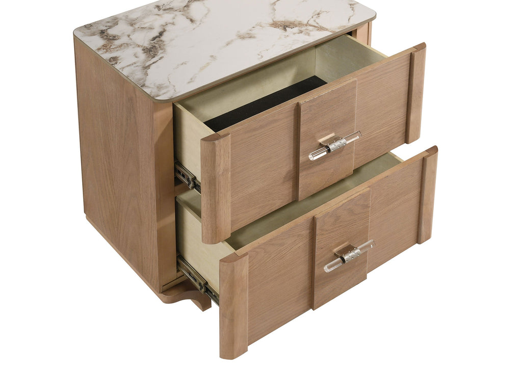 Leanne 2-drawer Sinter Stone Top Nightstand Light Oak