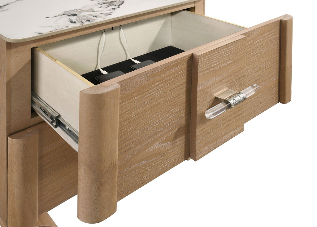 Leanne 2-drawer Sinter Stone Top Nightstand Light Oak