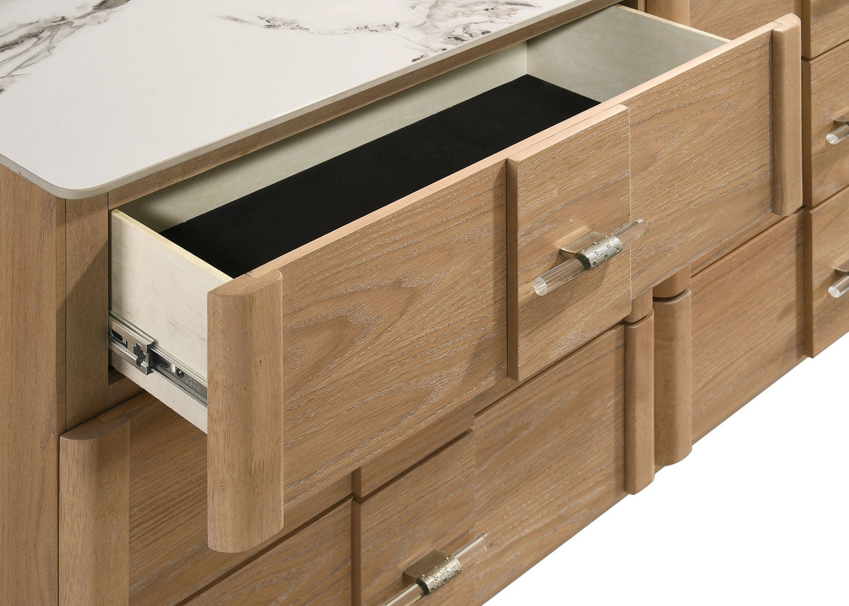 Leanne 6-drawer Sinter Stone Top Dresser Cabinet Light Oak