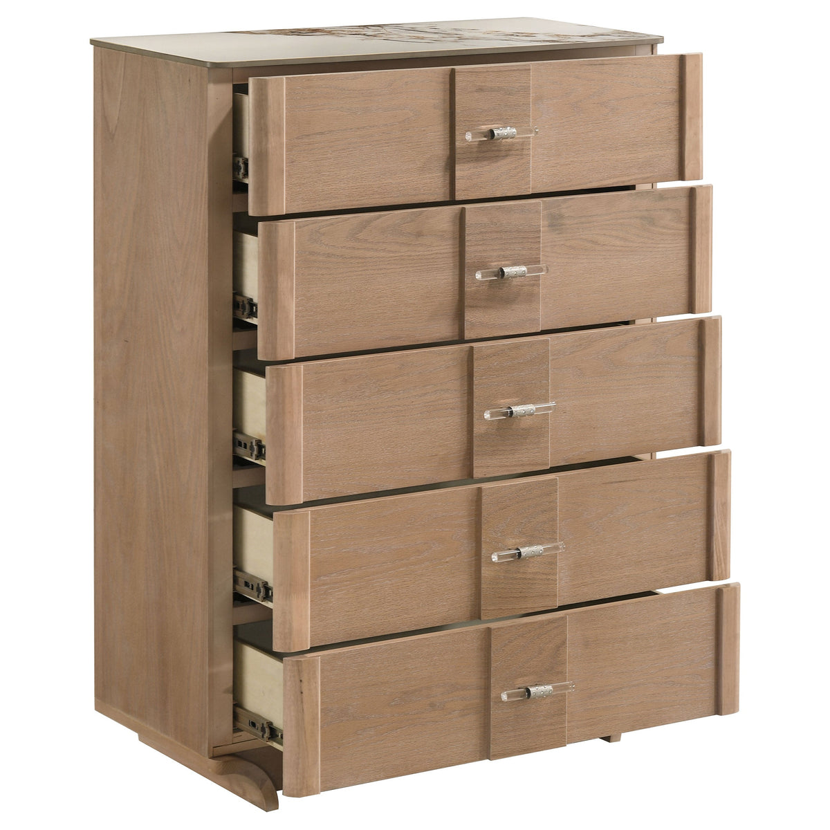 Leanne 5-drawer Sinter Stone Top Chest of Drawers Light Oak