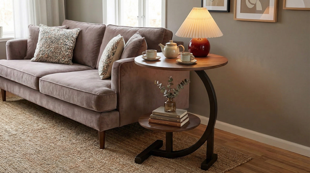 Modern Side Table – Round, C-Shape & Petal Designs | Sofa End Table with Metal