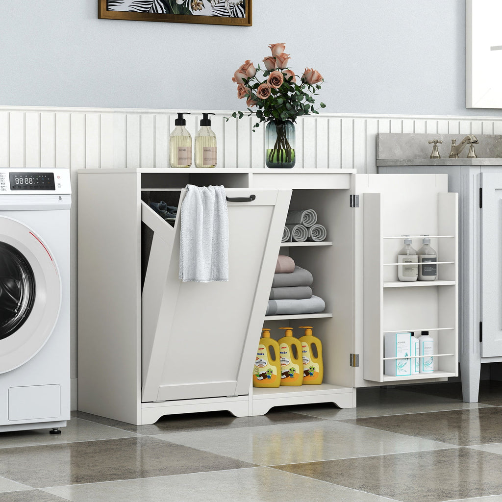 Laundry Cabinet with Tilt-Out Hamper and Adjustable Shelf - White