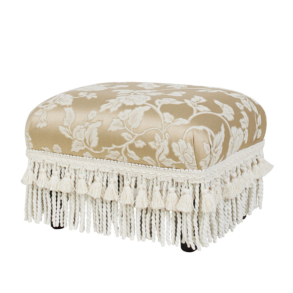 Handcrafted Accent Footstool Ottoman with Solid Wood Frame - Beige or Pearl Silver
