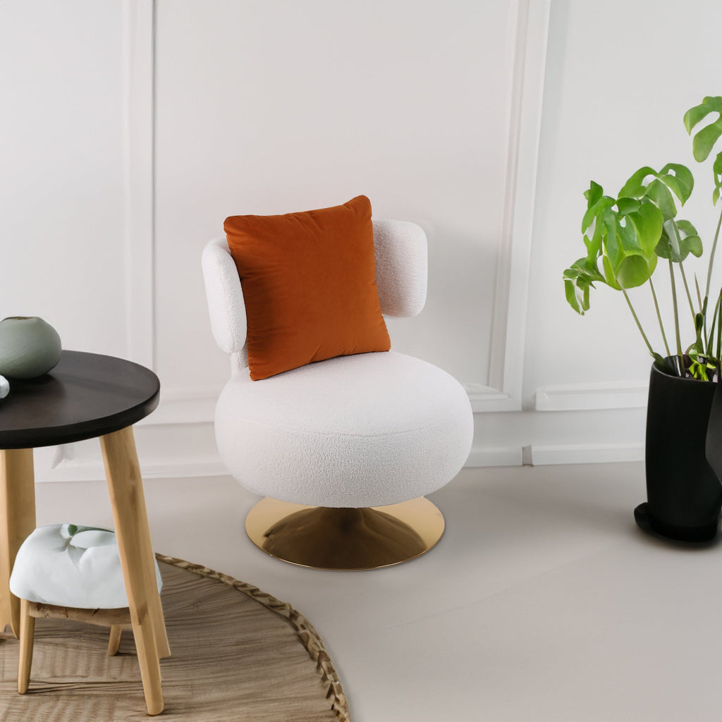 Swivel Accent Chair Armchair, Round Barrel Chair in Fabric for Living Room Bedroom White