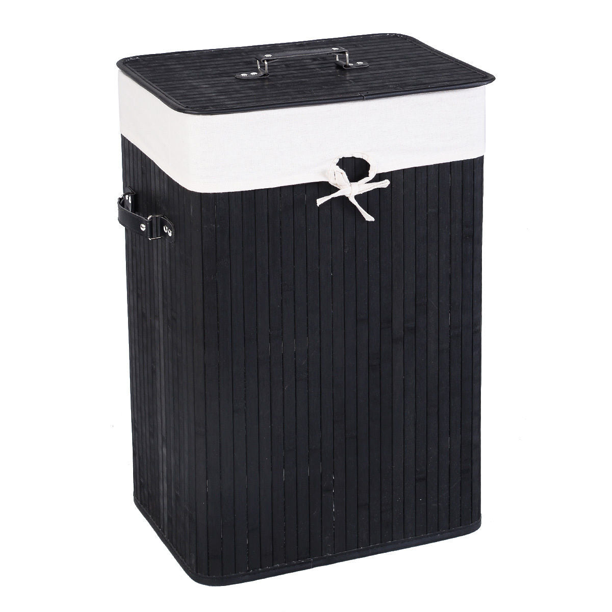 19 Gal Rectangle Laundry Basket Bamboo Clothes Hamper with Handles and Lid