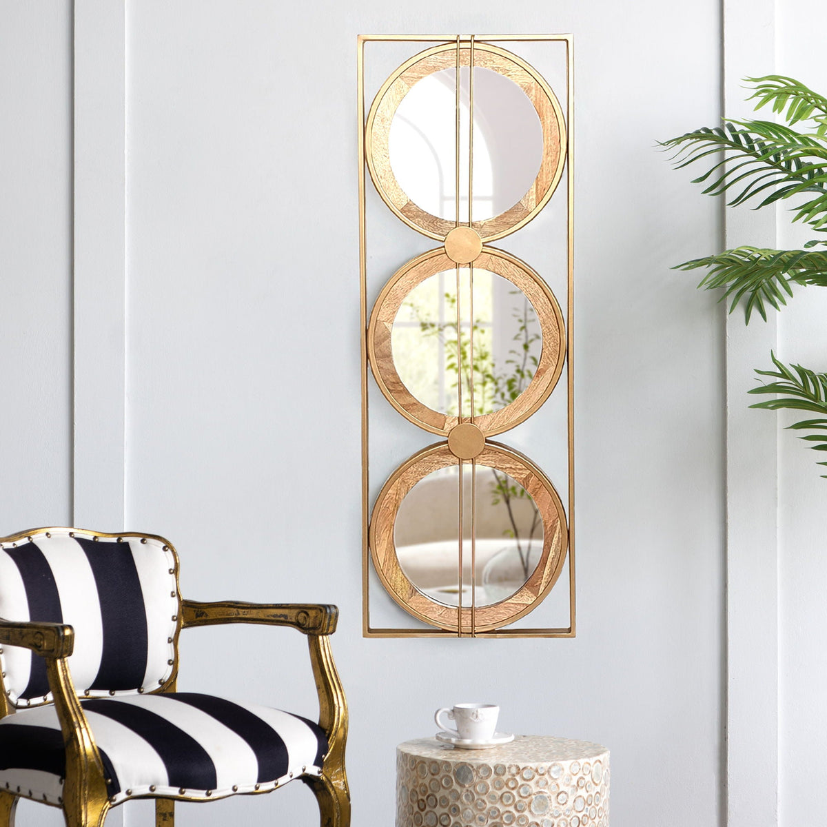 3 Mirror Piece Wall Mirror InRectangular Frame, Home Wall Decor For Bedroom Living Room - Brown