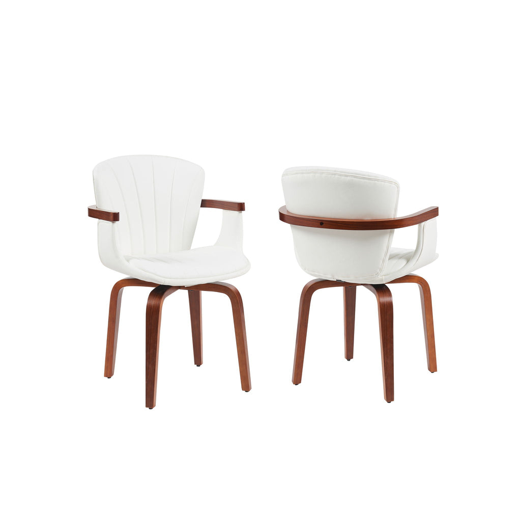 Mid Century Modern Bentwood Swivel Dining Chairs (Set of 2) - White / Walnut