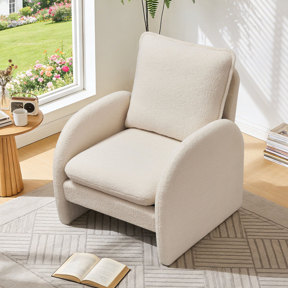 Modern Sherpa Upholstered Accent Chair, Comfortable Living Room Armchair, Lounge Chair For Bedroom, And Office