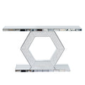 Sparkling Crystal Hexagon Mirror Entryway Premium Modern Foyer Console Table With Diamond Glass Effects, Dual Tier Luxury Sofa Table - Silver