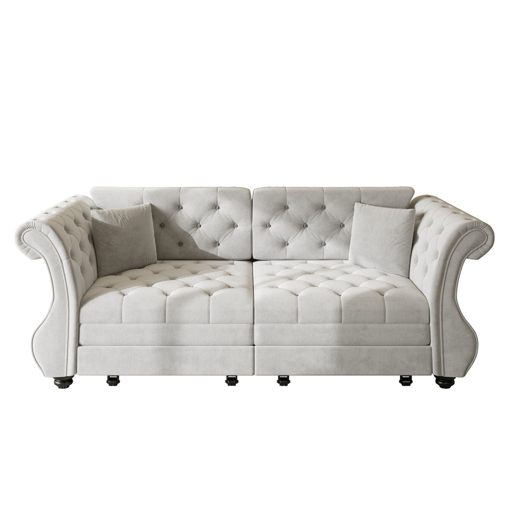 Oversized Chesterfield Pull Out Sofa Bed, Roll Arm Couch With Flower Tufting For Living Room