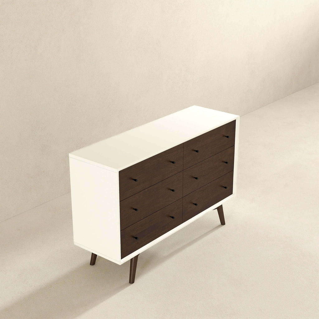 Dresser 6 Drawer - Dark Brown / White