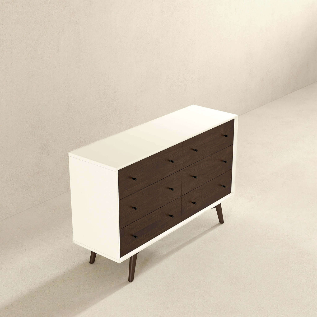 Dresser 6 Drawer - Dark Brown / White