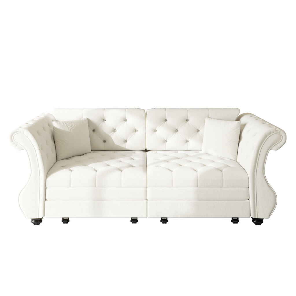 Oversized Chesterfield Pull Out Sofa Bed, Roll Arm Couch With Flower Tufting For Living Room