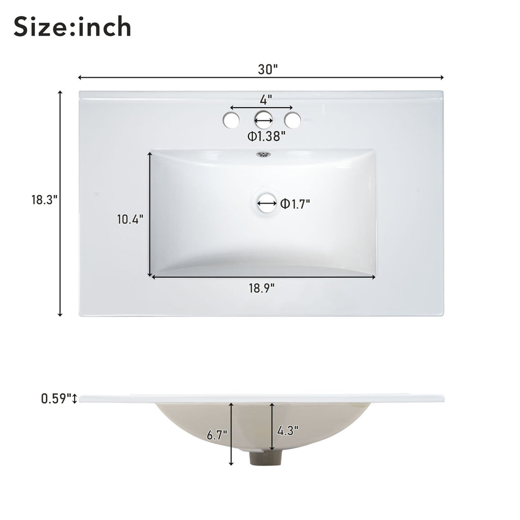 30-Inch Bathroom Vanity with Ceramic Sink - Modern