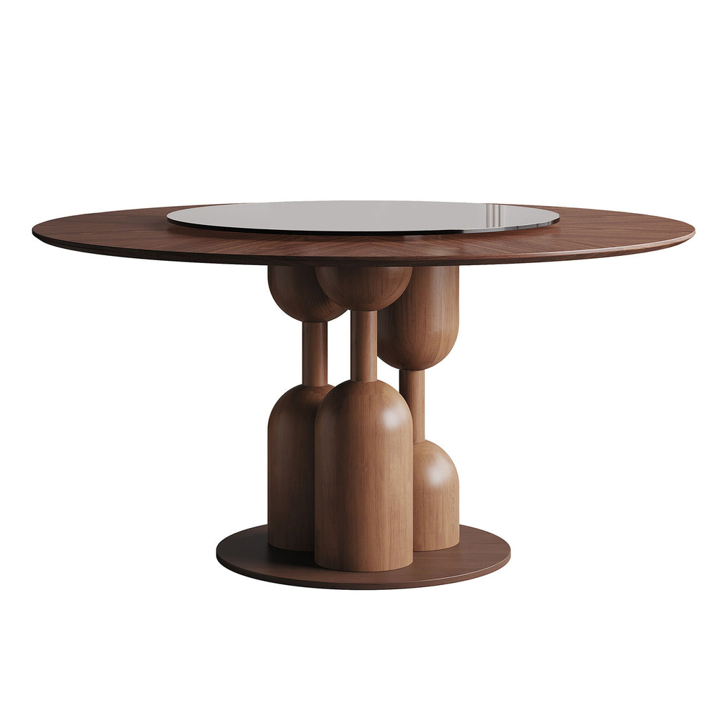 Round Dining Table With Lazy Susan For Living Room - Walnut