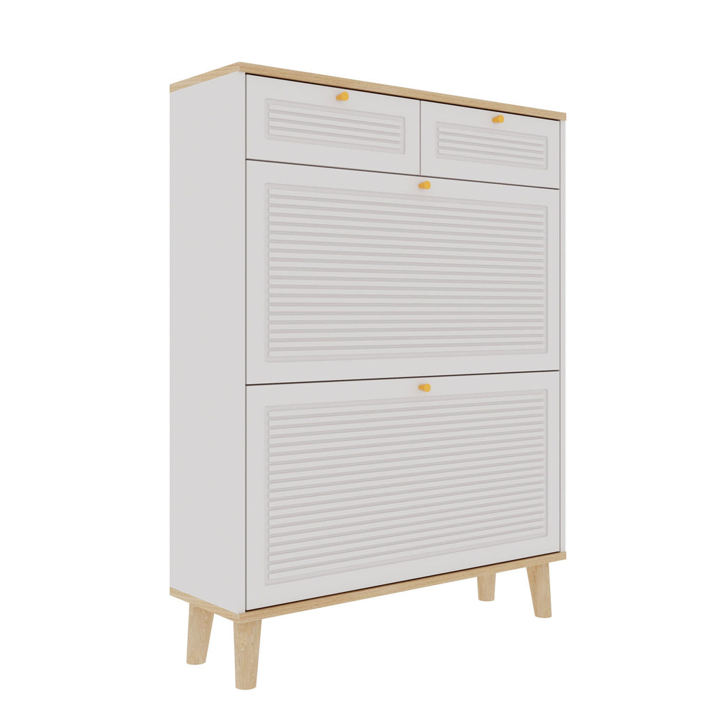 Modern Freestanding Shoe Cabinet With Flip Up Doors And Drawers, Compact Design For Entryway - White Natural
