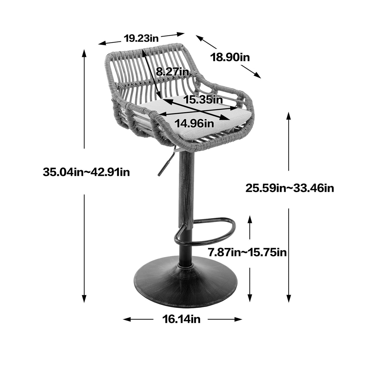 Modern Swivel Bar Stools Adjustable Counter Chairs With Footrest (Set of 2)