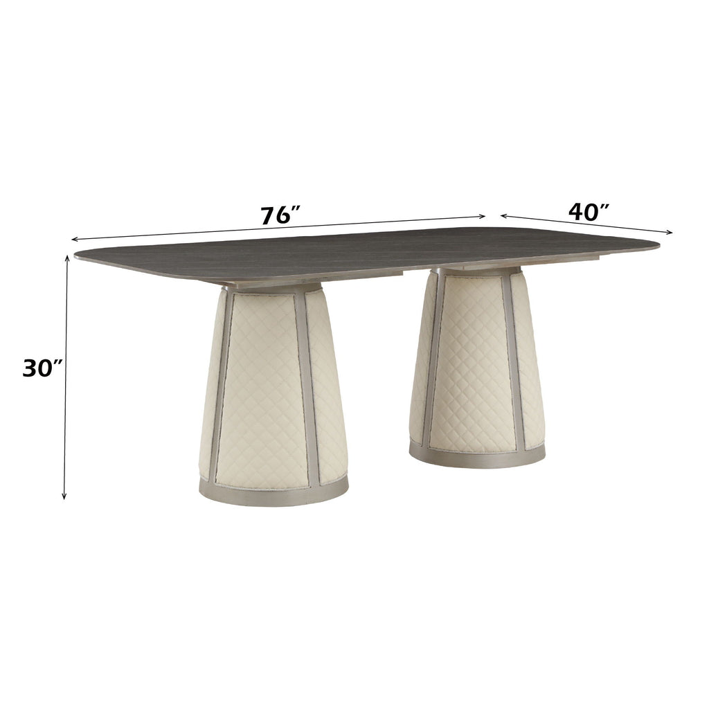 Kasa - Sintered Stone Top Dining Table - Champagne / Stone Gray