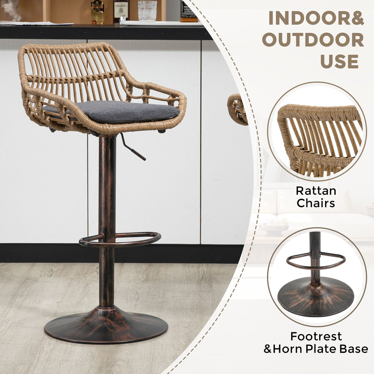 Modern Swivel Bar Stools Adjustable Counter Chairs With Footrest (Set of 2)