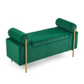 Elegant Upholstered Storage Bench With Cylindrical Arms And Iron Legs,