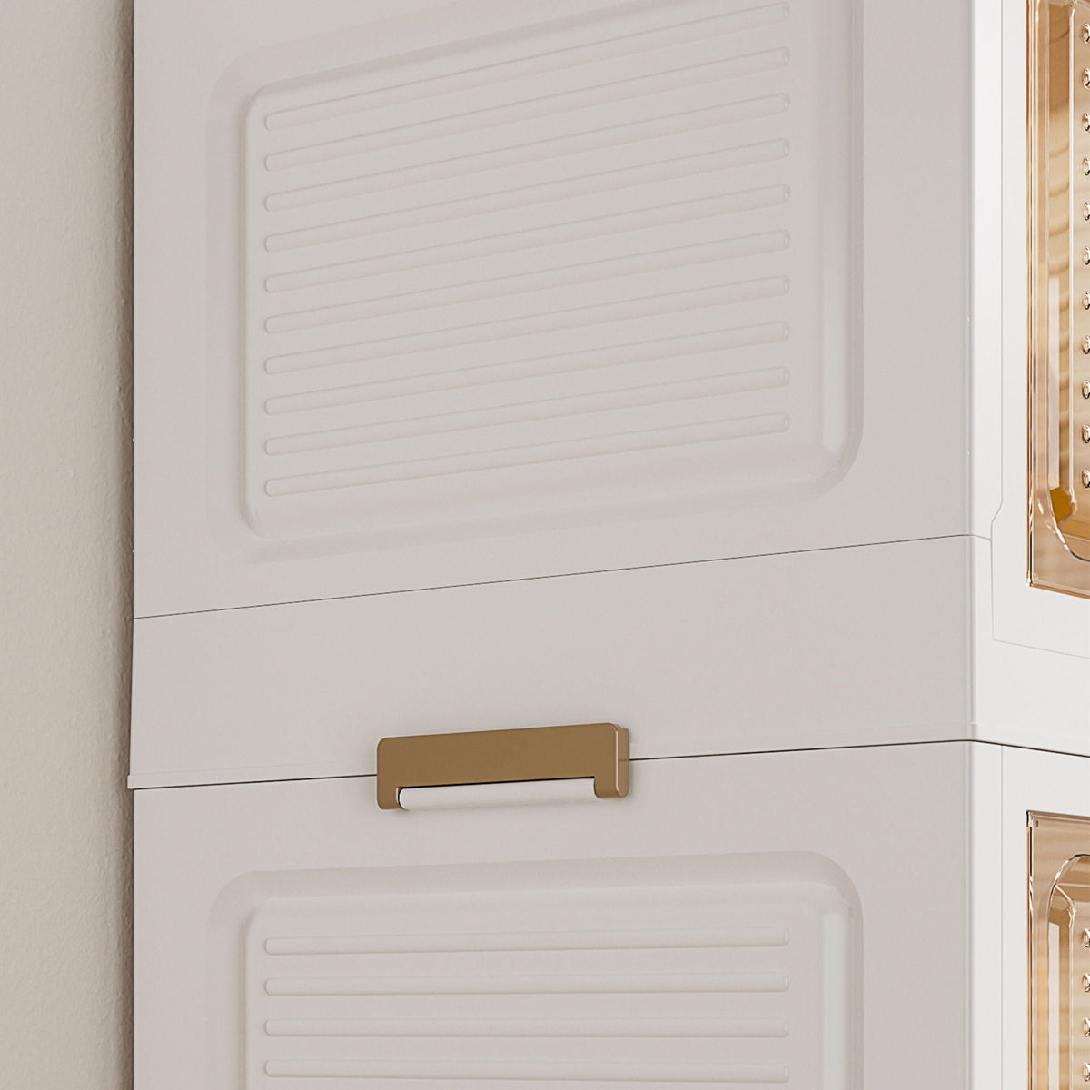 Portable Wardrobe Closet Storage Organizer For Clothes With Magnetic Doors, 12 Cubes & 2 Hanging Rods - White