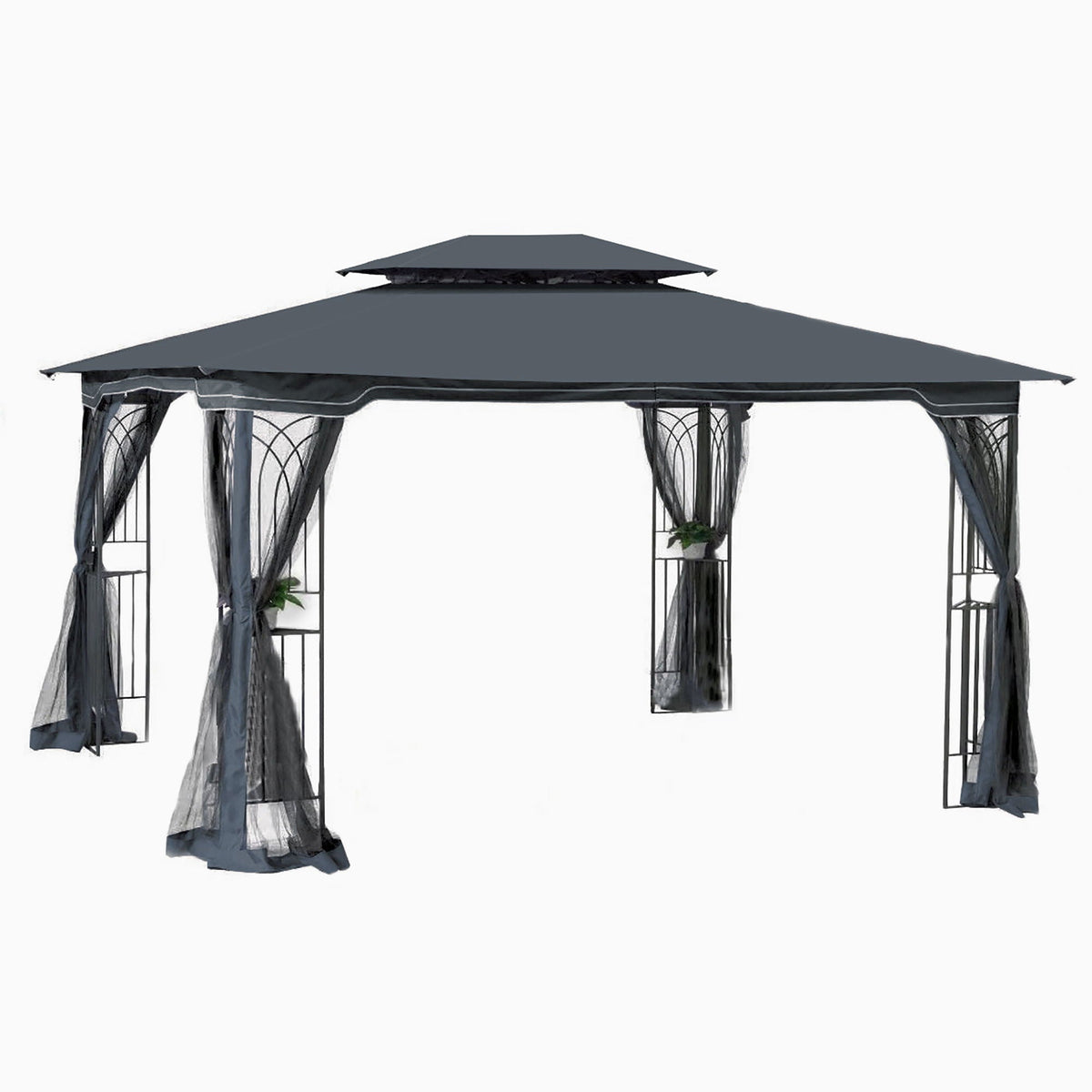 Patio Gazebo Tent With Ventilated Double Roof And Mosquito Net