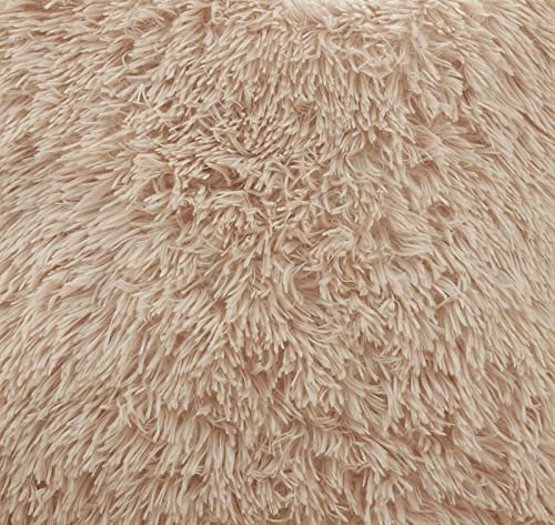 Fennco Styles Classic Faux Fur Decorative Throw Pillow Cover 18 x 18 Inch - Ivory Plush Cushion Case