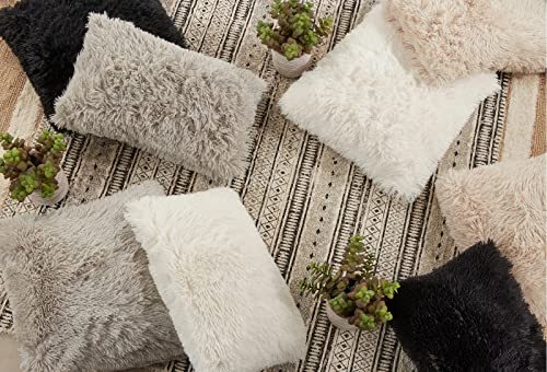 Fennco Styles Classic Faux Fur Decorative Throw Pillow Cover 18 x 18 Inch - Ivory Plush Cushion Case