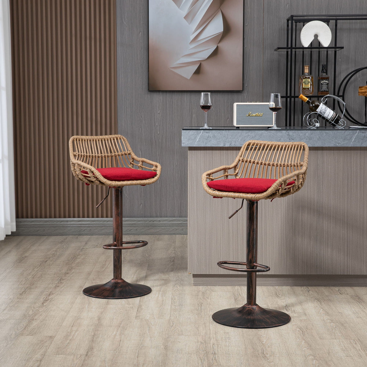 Modern Swivel Bar Stools Adjustable Counter Chairs With Footrest (Set of 2)