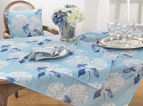 Fennco Styles Aqua Hydrangea Printed Table Runner 16" W x 54" L - Floral Design Table Cover