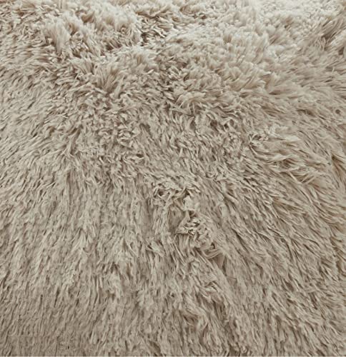 Fennco Styles Classic Faux Fur Decorative Throw Pillow Cover 18 x 18 Inch - Ivory Plush Cushion Case
