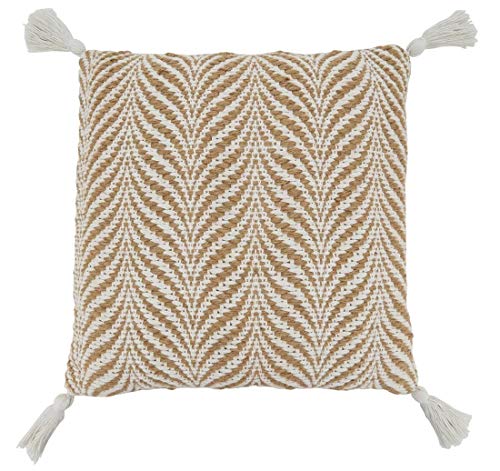 Fennco Styles Jute Cotton Woven Decorative Throw Pillow with Tassel 20" W x 20" L - Natural Cushion for Home Décor, Couch, Living Room, Bedroom
