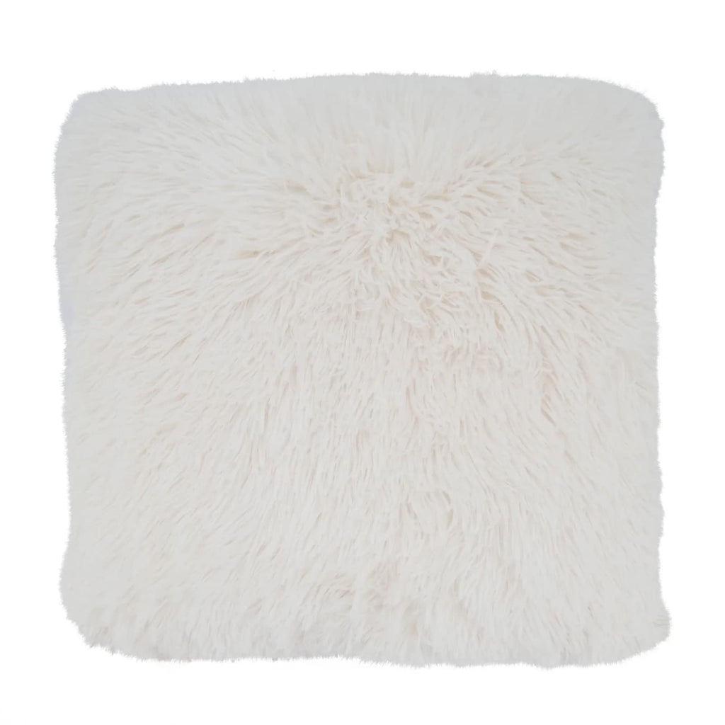 Fennco Styles Classic Faux Fur Decorative Throw Pillow Cover 18 x 18 Inch - Ivory Plush Cushion Case