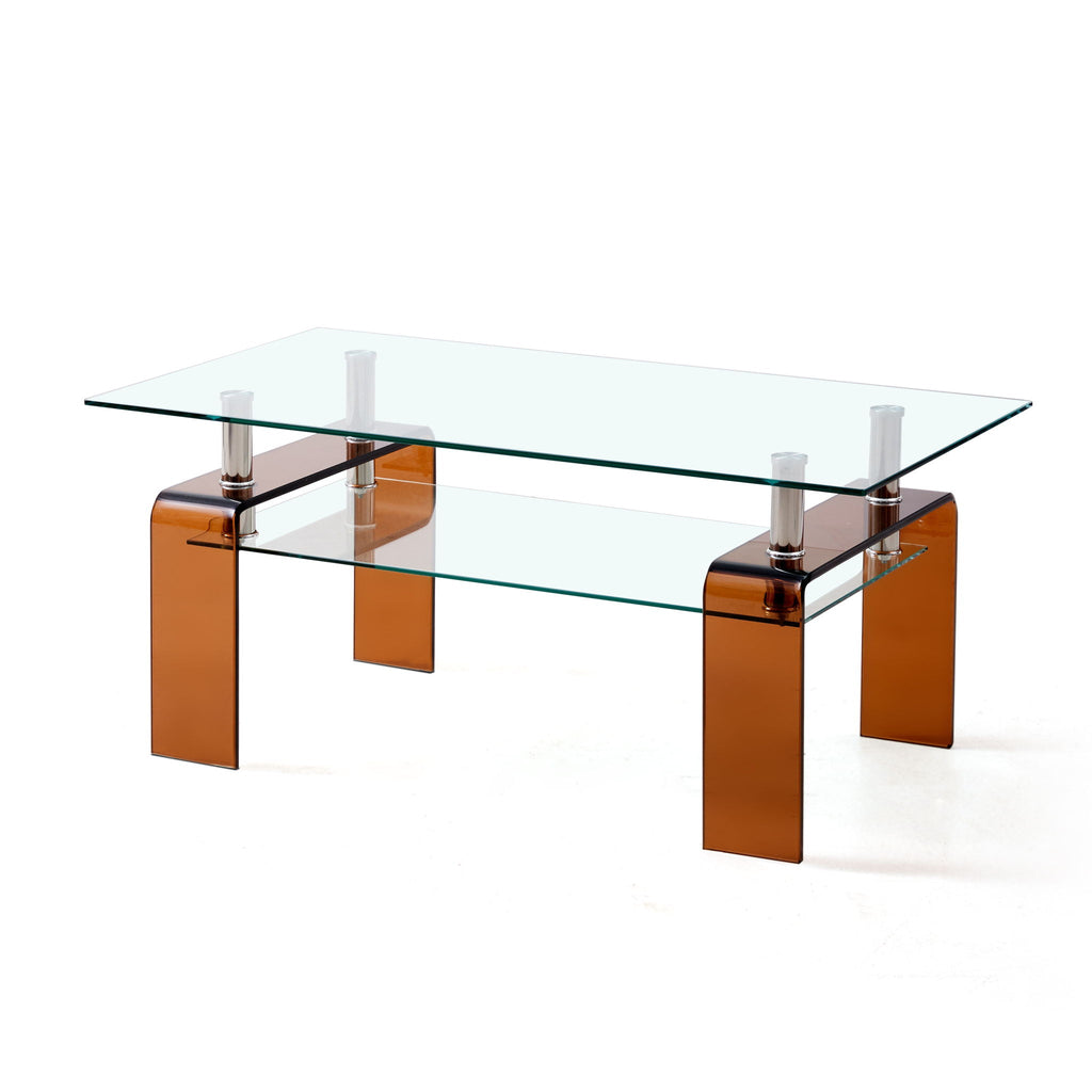 Modern Tempered Glass Coffee Table With 2 Tier Storage For Living Room