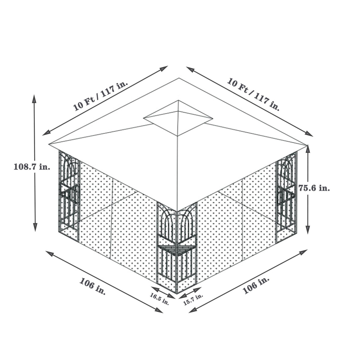 Patio Gazebo Tent With Ventilated Double Roof And Mosquito Net